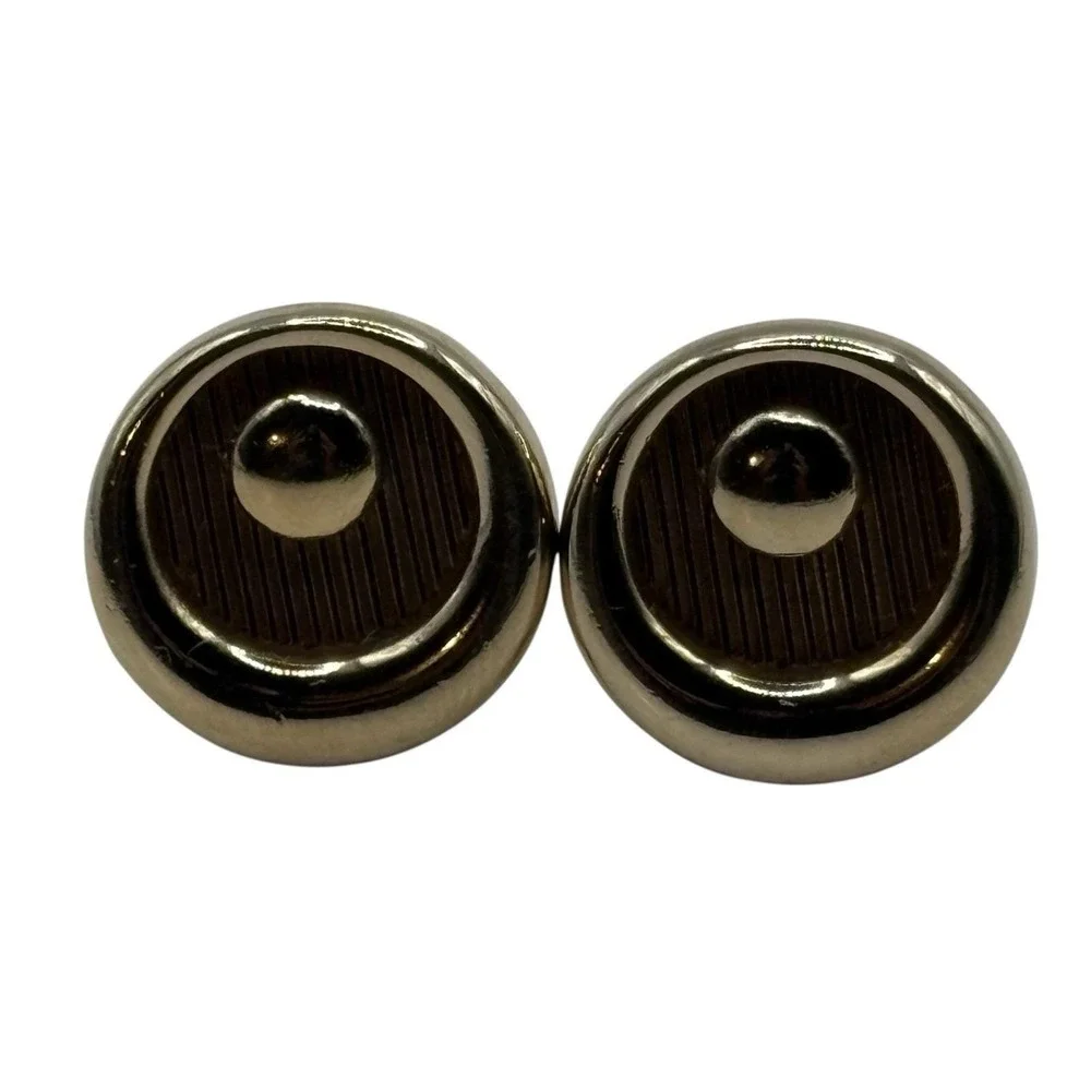 Vintage Cufflinks Round Gold‎ Tone Crescent Moon Wood Look Formal Men's Textured